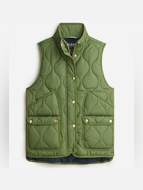 J. Crew Quilted Excursion Sleeveless Puffer Vest Olive Green